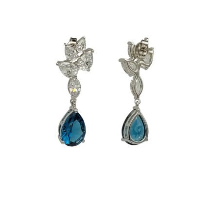 cercei lungi din argint rodiat cu zirconiu bleu