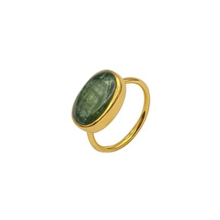 inel din argint aurit cu cyanit verde cabochon-002