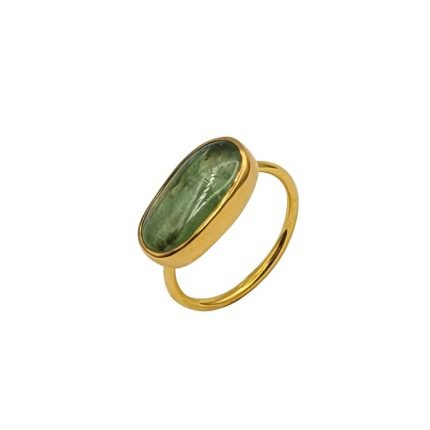 inel din argint aurit cu cyanit verde cabochon-004
