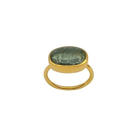 inel din argint aurit cu cyanit verde cabochon-005