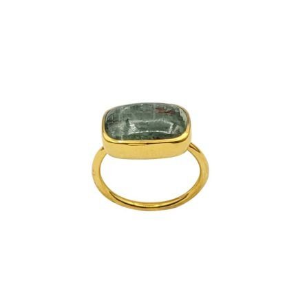 inel din argint aurit cu cyanit verde cabochon-006