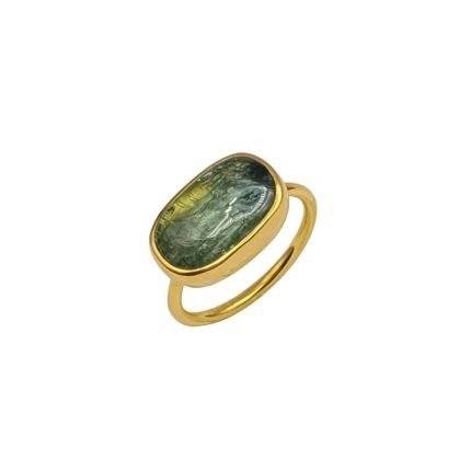 inel din argint aurit cu cyanit verde cabochon-007