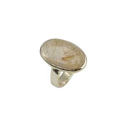 inel din argint cu cuart rutilat cabochon