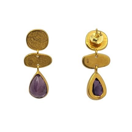 cercei lungi din argint aurit cu ametist