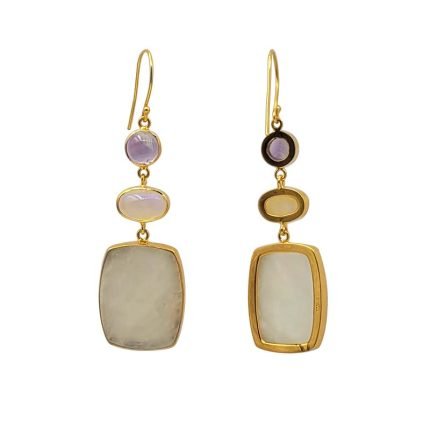 cercei lungi din argint aurit cu piatra lunii-opal etiopian-ametist
