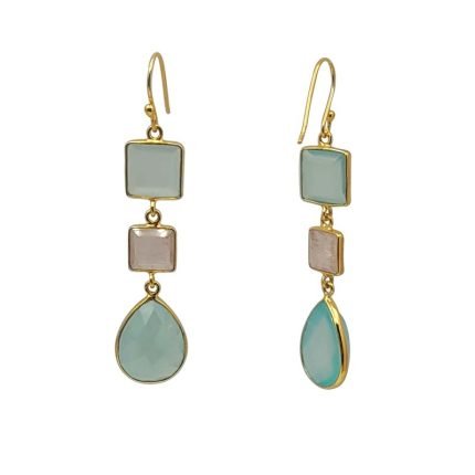 cercei din argint aurit cu calcedonia-cuart roz