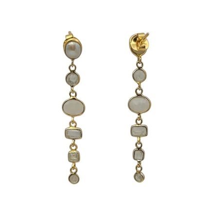 cercei lungi din argint aurit cu piatra lunii,perla