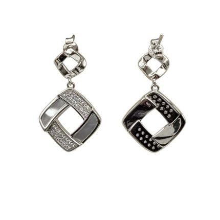 Cercei Șurub din Argint Rodiat cu Sidef și Zirconiu Atârnat