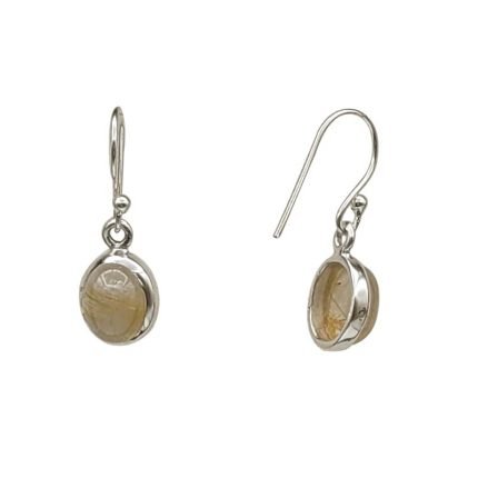 Cercei din Argint cu Cuart Rutilat Auriu Cabochon