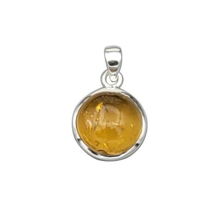 Pandantiv din Argint cu Citrin Cabochon în Formă Rotundă