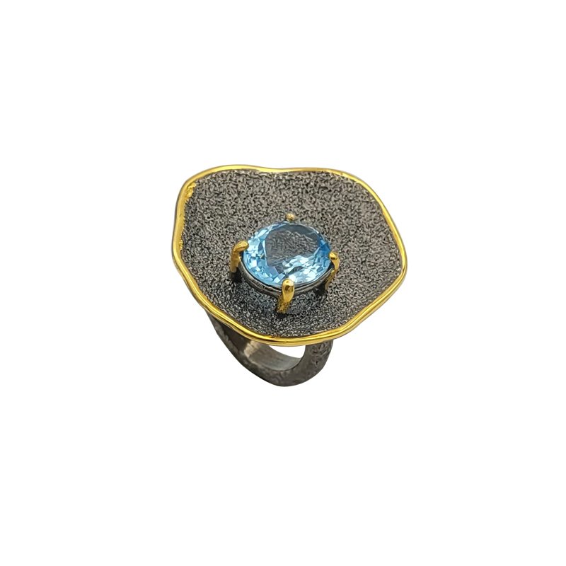 Inel de Argint 925 Sculptural cu Topaz Natural Albastru