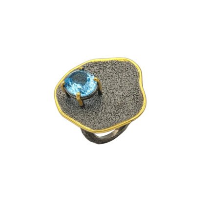 Inel de Argint 925 Sculptural cu Topaz Natural Albastru
