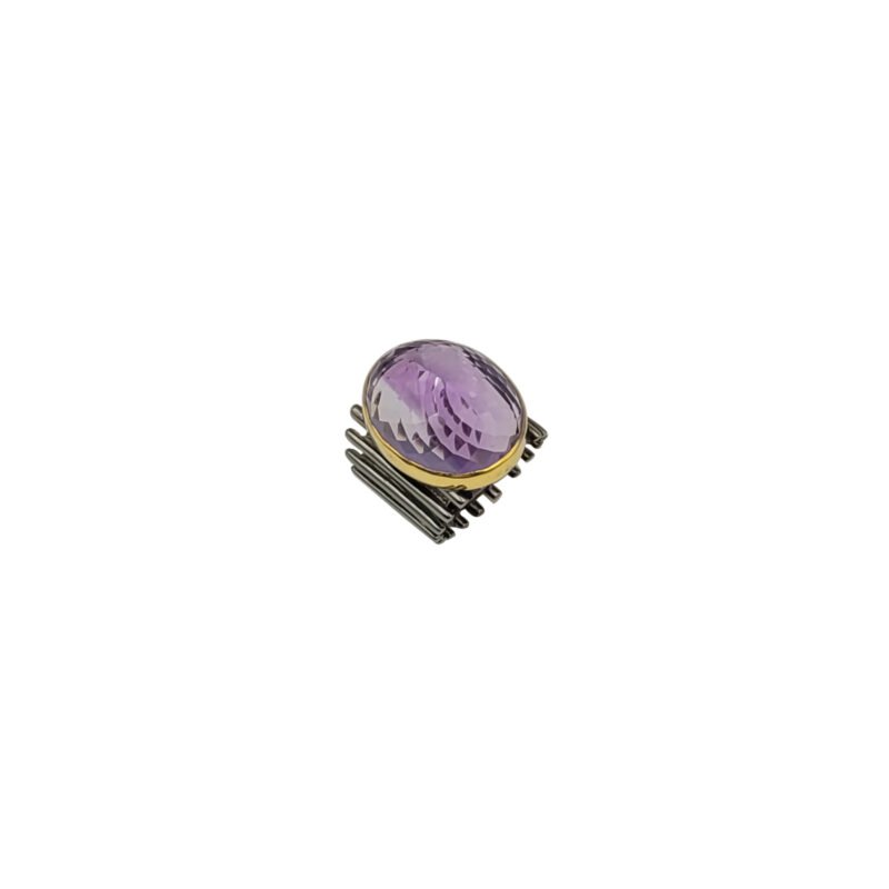 Inel Statement din Argint 925 cu Ametist Natural Oval și Detalii Aurite