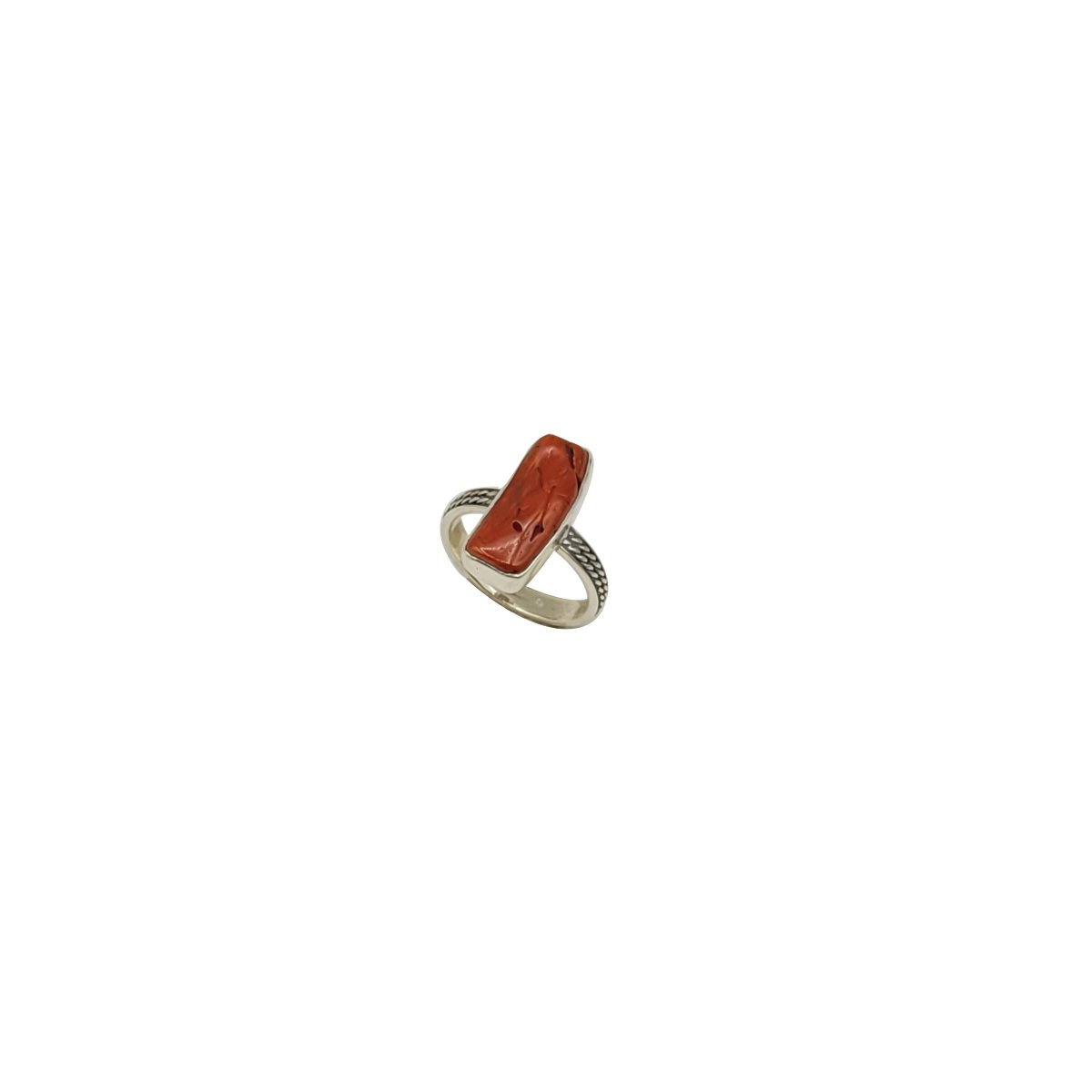 Inel din argint 925 cu coral natural dreptunghiular
