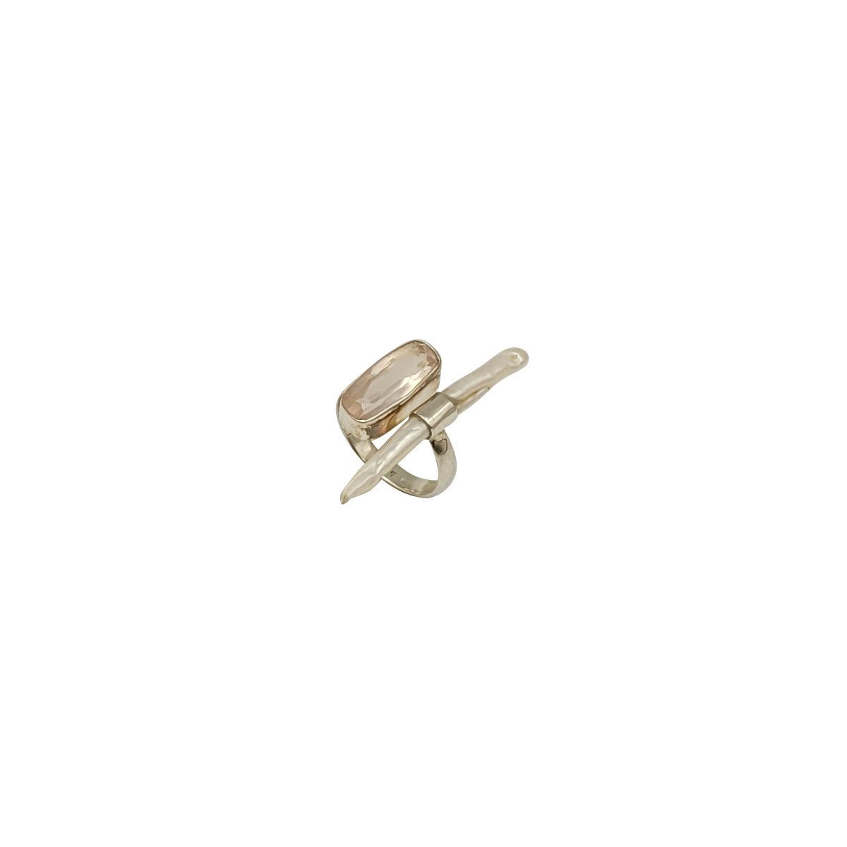 Inel din argint 925 cu quartz roz și perlă barocă alungită