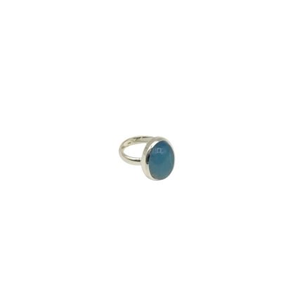 Inel din argint 925 cu acvamarin natural, tăietură cabochon ovală