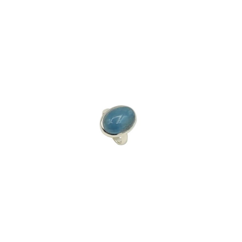 Inel din argint 925 cu acvamarin natural, tăietură cabochon ovală