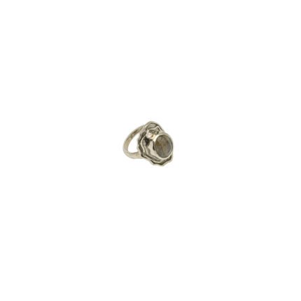 Inel din argint 925 cu labradorit natural rotund, model vintage ondulat