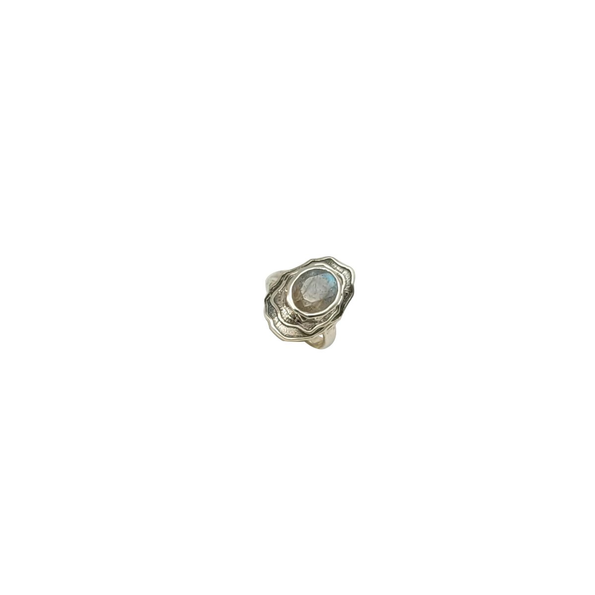 Inel din argint 925 cu labradorit natural rotund, model vintage ondulat