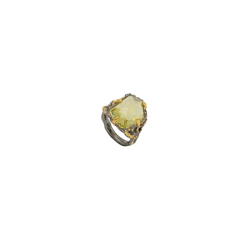 Inel din argint 925 rodiat negru și placat cu aur, cu topaz lemon natural fațetat