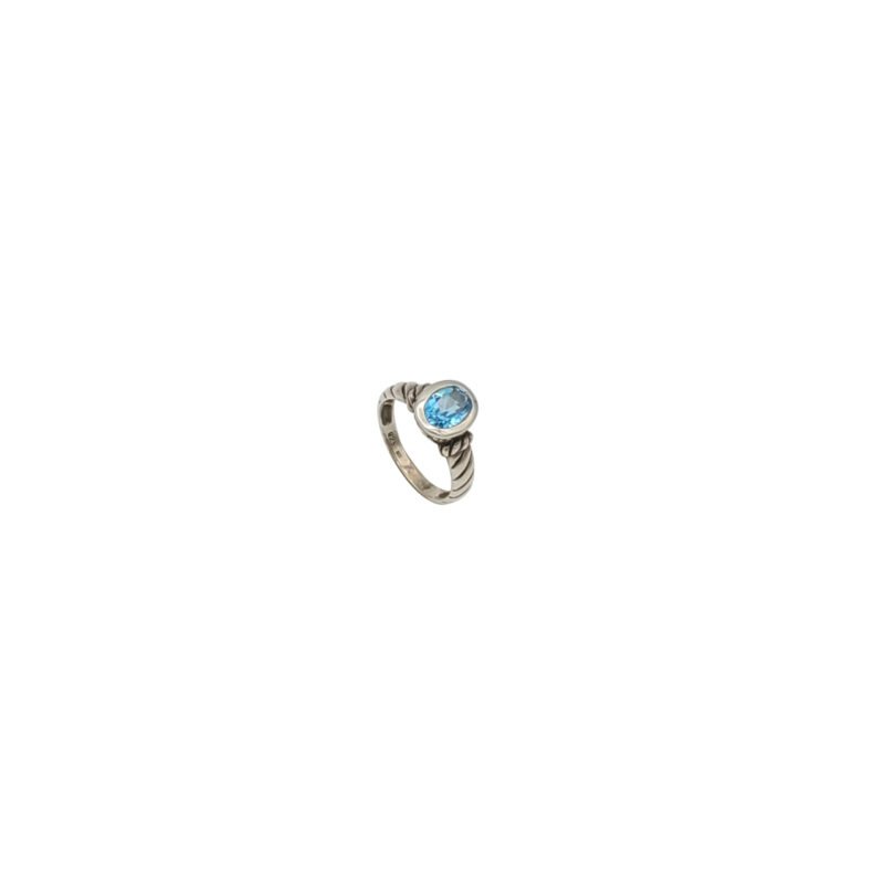 Inel din argint patinat 925 cu topaz albastru oval