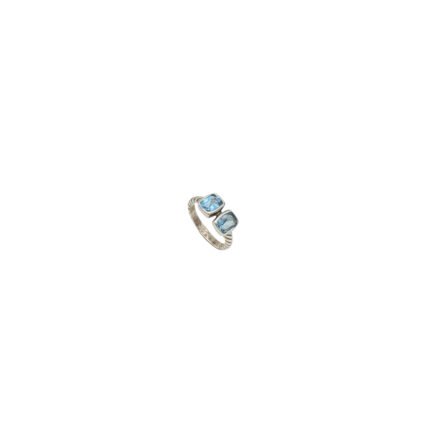 Inel argint oxidat cu două pietre topaz bleu dreptunghiulare