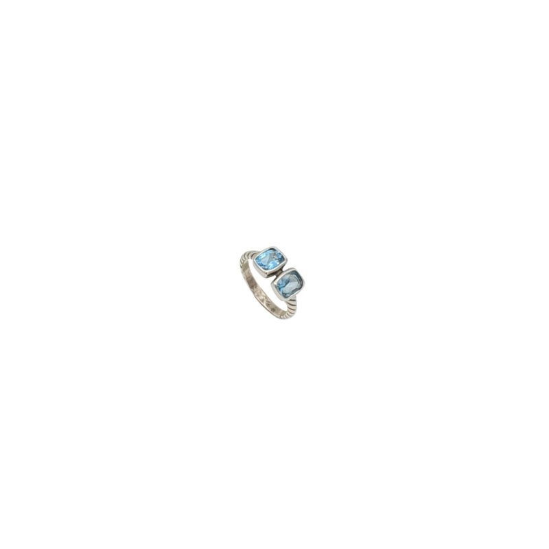 Inel argint oxidat cu două pietre topaz bleu dreptunghiulare