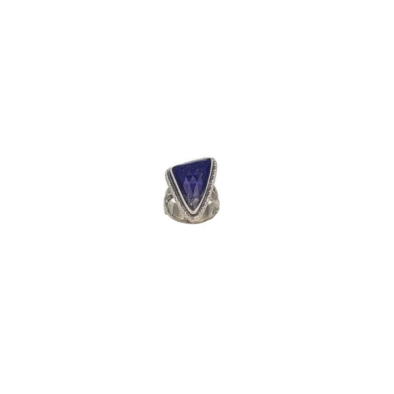 Inel din argint 925 cu piatră triunghiulară fațetată din lapis lazuli