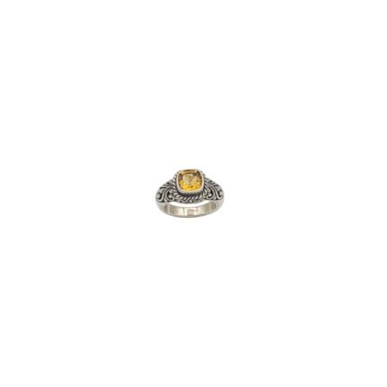 Inel din argint 925 oxidat cu piatră naturală de citrin cushion, stil balinez