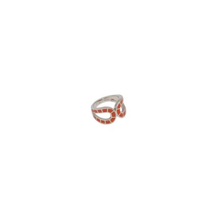 Inel din argint 925 cu mozaic din coral roșu natural, model geometric curbat
