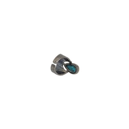 Inel ajustabil din argint 925 oxidat cu piatră naturală de turcoaz cabochon, formă lacrimă