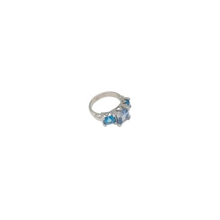 Inel de logodnă din argint cu topaz natural Sky Blue și Swiss Blue pătrat