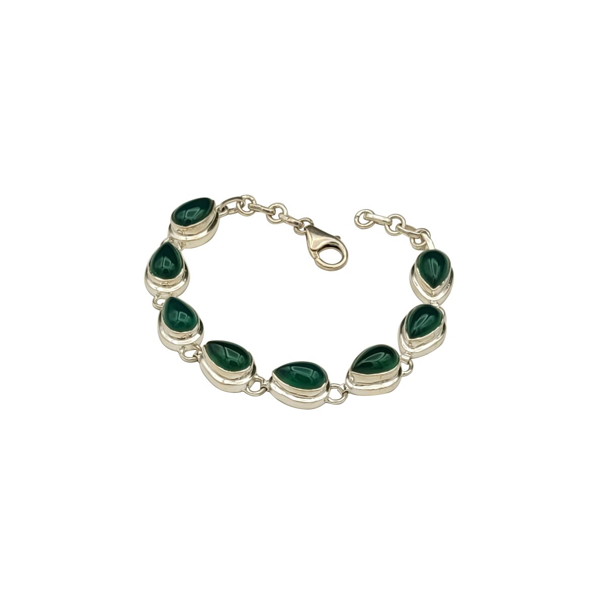 Brățară Argint și Onix Verde Cabochon