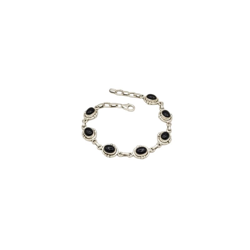 Brățară din argint cu pietre de onix negru cabochon
