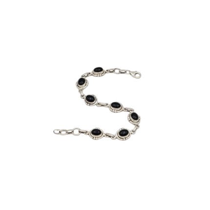 Brățară din argint cu pietre de onix negru cabochon