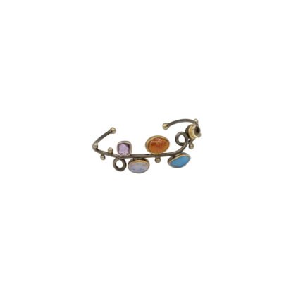 Brățară rigidă din argint 925 cu opal australian, citrin și mix de geme